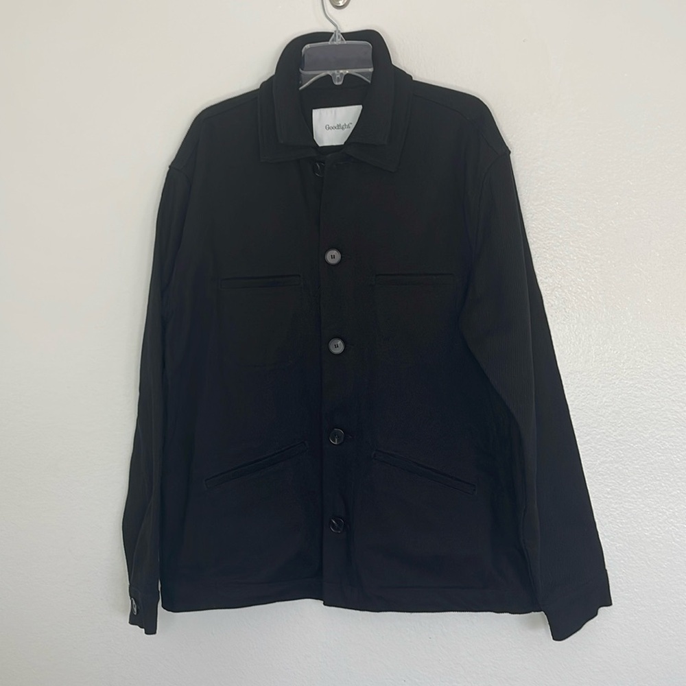 Goodfight Men's Black Textured Cotton Button Up Pockets Jacket Size Large
